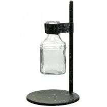 Ozdobny wazon dekoracyjny butelka szklana z metalową podstawką czarny Ø13cm