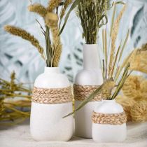 Wazon na kwiaty biała dekoracja stołu z ceramiki i trawy morskiej H22,5 cm