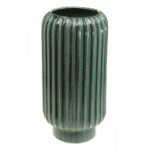 Wazon Deco, kompozycja kwiatowa, dekoracja stołu, wazon ceramiczny ryflowany zielony, brązowy Ø15cm H30,5cm