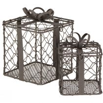 Produkt Kosz druciany prezentowy w stylu vintage, metalowy szary 10,5/7,5 cm, zestaw 2 sztuk