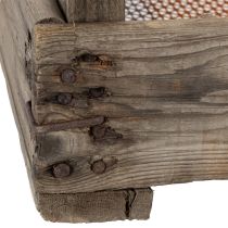 Produkt Drewniana skrzynka w stylu rustykalnym z siatką drucianą, sitko do cebuli, dekoracyjna, 75×50×14 cm