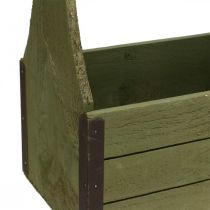 Vintage skrzynka na rośliny drewniana skrzynka narzędziowa oliwkowa 28×14×31cm