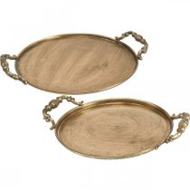 Taca vintage, taca dekoracyjna złota, podstawka na świece W2cm Ø25/21cm zestaw 2 szt