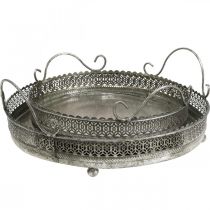 Produkt Taca vintage, taca dekoracyjna srebrna, podstawka na świece W6cm Ø31/24cm zestaw 2 szt