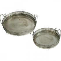 Produkt Taca vintage, taca dekoracyjna srebrna, podstawka na świece W6cm Ø31/24cm zestaw 2 szt