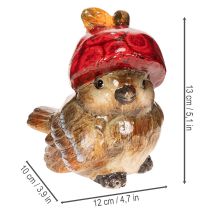 Produkt Dekoracyjna figurka ptaka z czerwoną czapeczką w kształcie jabłka, dekoracja jesienna, 13 cm