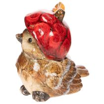 Produkt Dekoracyjna figurka ptaka z czerwoną czapeczką w kształcie jabłka, dekoracja jesienna, 13 cm