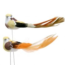 Ptaszek na druciku brązowy/pomarańczowy 14cm 12szt.