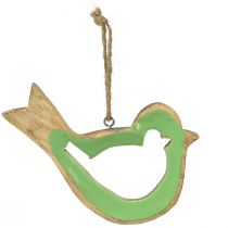 Dekoracja ptaka drewniany wieszak dekoracyjny zielony naturalny 15,5x1,5x16cm