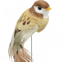 Wiosenna dekoracja, mini ptaszki, ozdobne ptaszki na drucie brązowy, beżowy wys.2,5cm 24szt