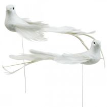 Białe gołębie, ślubne, ozdobne gołąbki, ptaszki na drucie W6cm 6szt