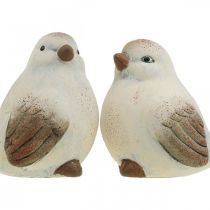 Ptaszki ceramiczne, wiosenne, ptaszki ozdobne białe, brązowe W7/7,5cm 6szt