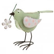 Figura dekoracyjna ptak z kwiatkiem ozdoba wiosenna vintage metal 19,5cm