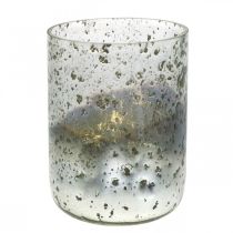 Świeca szklana dwukolorowa szklana wazon latarnia przezroczysta, srebrna W14cm Ø10cm