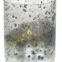 Szklana świeca dwukolorowa szklana latarnia wazonowa przezroczysta, srebrna W14cm Ø10cm