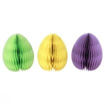 Produkt Jajka o strukturze plastra miodu Wielkanocne papierowe stojące zielone żółte fioletowe 20cm 3szt