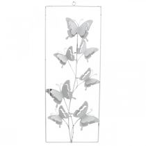 Butterfly Wisząca Wiosna Metal Wall Art Shabby Chic Biały Srebrny H47.5cm