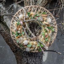 Dekoracja ścienna w stylu boho, kółko ozdobne wstążka jutowa Ø38cm