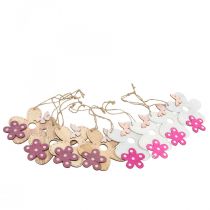 Produkt Dekoracja ścienna drewno kwiat motyl biały różowy 10×9cm 8szt