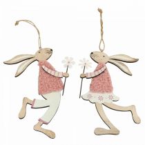 Produkt Dekoracja ścienna Zajączek wielkanocny do zawieszenia drewniany różowy 14×19,5cm 4 szt