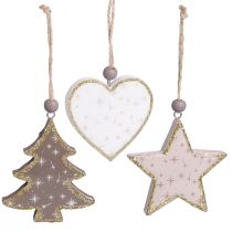 Produkt Zawieszka świąteczna gwiazda drzewo serce drewno 6,5/7cm 6 szt