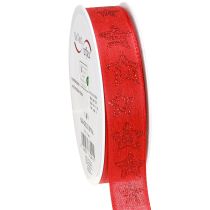 Produkt Wstążka świąteczna czerwona z błyszczącymi gwiazdkami wstążka 25mm 18m