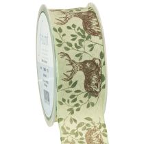 Produkt Wstążka świąteczna z motywem jelenia jasnozielona 40mm 20m