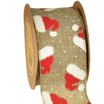 Produkt Wstążka świąteczna z czapeczkami Mikołaja, brązowa, 60mm, 10m