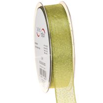 Produkt Wstążka świąteczna w złote kropki, wymiarowo stabilna, zielona, 25mm, 20m