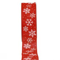 Wstążka świąteczna czerwona w kształcie płatków śniegu 40mm 15m