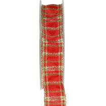 Wstążka dekoracyjna Szkocka wstążka prezentowa czerwono-zielona złota 25mm 20m