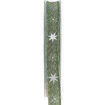 Wstążka świąteczna gwiazdki wstążka prezentowa zielona srebrna 15mm 20m