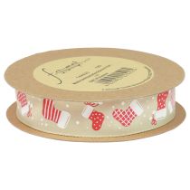 Produkt Świąteczne kozaki wstążkowe beżowa czerwona wstążka prezentowa 25mm 15m