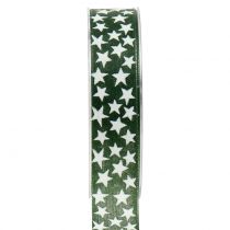 Wstążka świąteczna z gwiazdką zielona, biała 25mm 20m