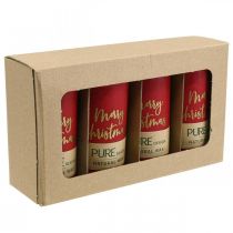 Produkt Czerwone świece adwentowe "Wesołych Świąt" ze stearyny i wosku rzepakowego do dekoracji świątecznych, zestaw 4 szt., 130/60 mm