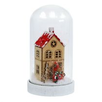 Świąteczny domek ze szklanym dzwonkiem Ø9cm W16,5cm
