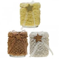 Produkt Dekoracja świąteczna latarnia szklana sztuczne futro W12cm Ø9,5cm 3szt