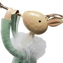 Produkt Figurka świąteczna metalowa trąbka jeleń w kolorze zielonego złota 51cm