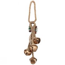 Produkt Duże złote dzwonki świąteczne z kokardą i gałązkami jodły, świąteczna ozdoba drzwi i pokoju, 51 cm