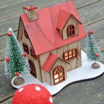 Świąteczny domek z oświetleniem LED naturalne, czerwone drewno 20×15×15cm