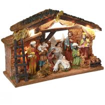 Produkt Szopka bożonarodzeniowa z figurami i diodami LED ręcznie malowana 23×14cm