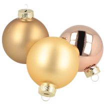 Produkt Trio bombek świątecznych w kolorze złotym i różowym – elegancki zestaw 3 sztuk z połyskiem i stylem 5 cm 24 szt.