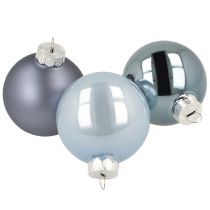Produkt Zestaw szklanych bombek choinkowych 3 szt. – jasnoniebieski, niebieski, metaliczny niebieski i matowy z zawieszką 6 cm 24 szt.