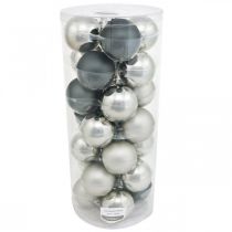Produkt Bombka, zawieszka na choinkę, dekoracja choinkowa czarny/srebrny/masa perłowa W6,5cm Ø6cm prawdziwe szkło 24 szt.