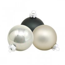 Bombka świąteczna, zawieszka na choinkę, ozdoba choinkowa czarna/srebrna/perłowa H6,5cm Ø6cm prawdziwe szkło 24szt.