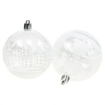 Christmas Ball Plastic White,Clear Ø8cm 2szt