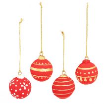 Produkt Czerwone wiszące bombki choinkowe z papier-mâché o średnicy 5,5 cm, zestaw 4 sztuk