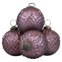 Bombki świąteczne szklane fioletowe Bombki choinkowe vintage Ø7cm 4szt