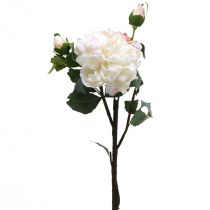 Białe róże sztuczna róża duża z trzema pąkami 57cm