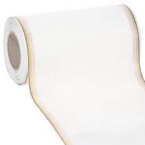Produkt Biała wstążka do wieńca z mory ze złotym perłowym brzegiem, 175 mm - Elegancka wstążka do dekoracji i florystyki